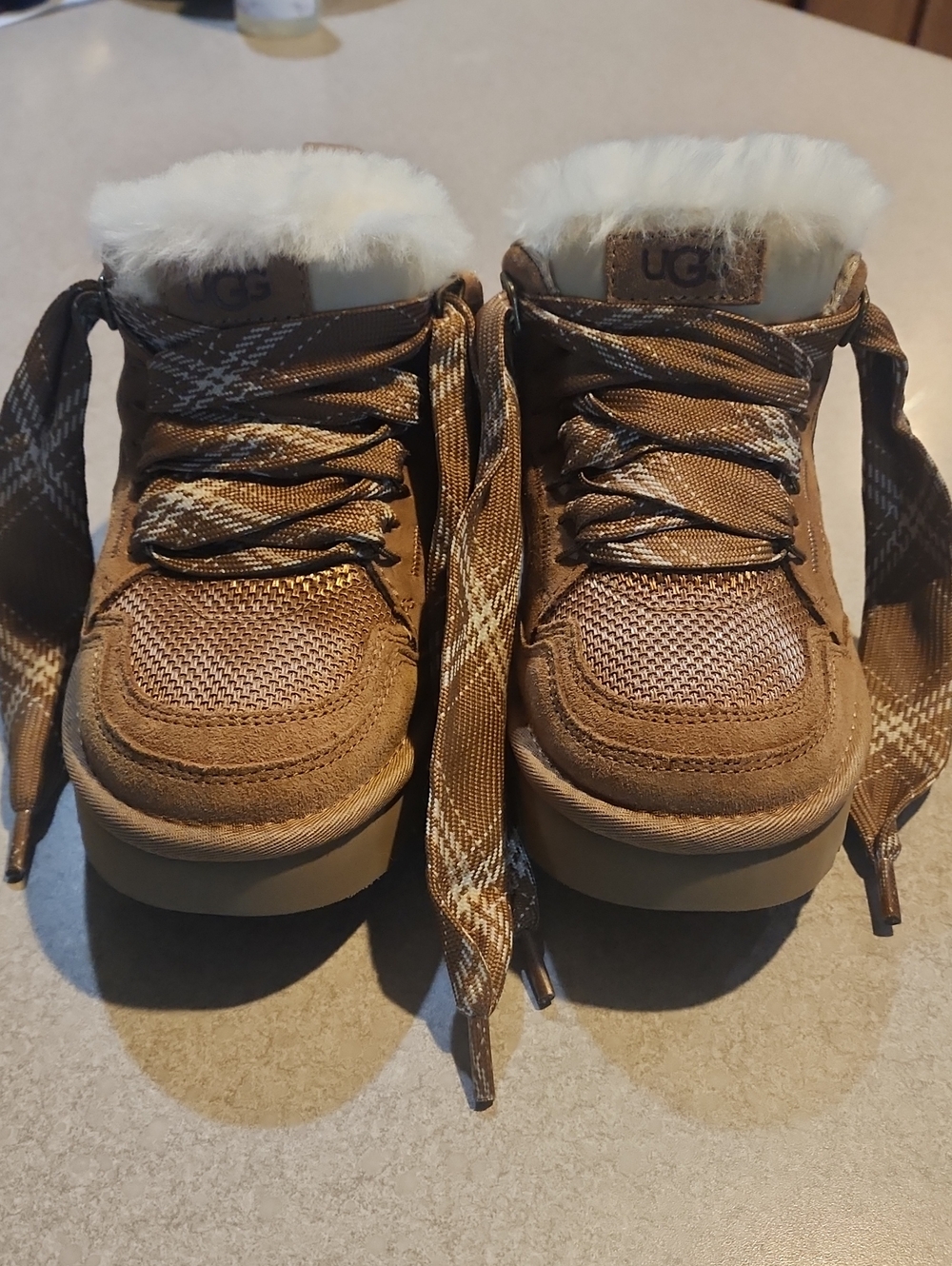 UGG Chestnut Brown Suede Lace-Up Ankle Booties .